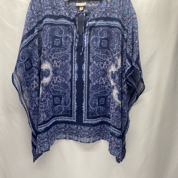 Dress Barn Navy Blue Paisley Sheer Tunic W 1X Tie at Neck BEACH BOHO - Picture 1 of 10